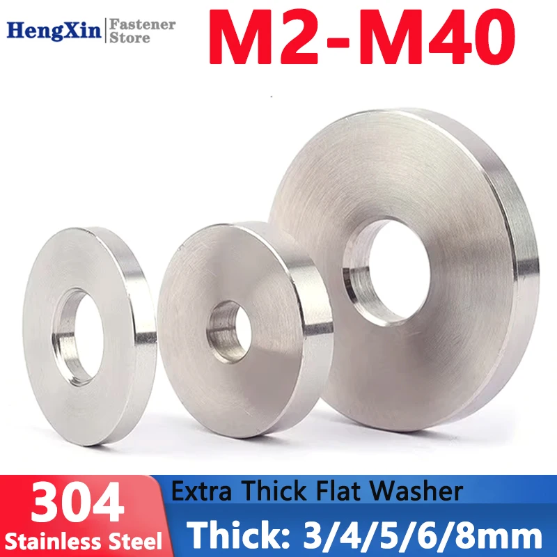 M2 to M40 304 Stainless Steel Smooth Extra-thick Washer Enlarged Flat Gasket Thick 3/4/5/6/8mm M3/M4/M5/M6/M7/M8/M8.6/M9/M10-M30