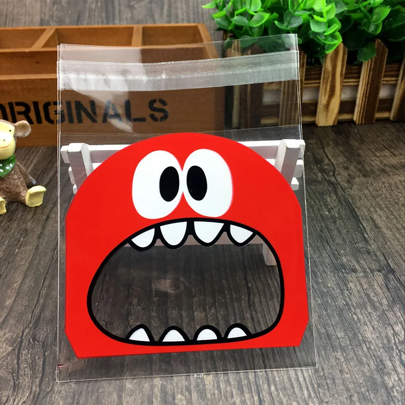 50pcs 7/10cm Cute Small Monster Sharp Teeth Baking Cookie Candy Plastic Bag Gift Packaging Bags OPP Self-Adhesive Bag