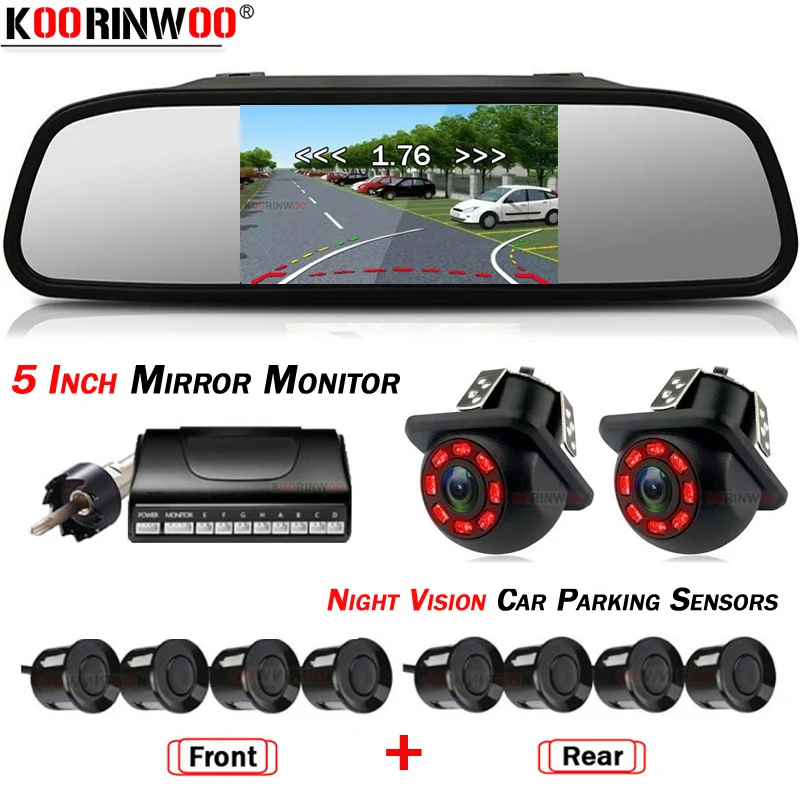 

Koorinwoo LCD 5" Monitor Rear For Cars Parktronics 4/8 Smart Dynamic Trajectory Camera Car Sensors Parking Sensor Car Detector