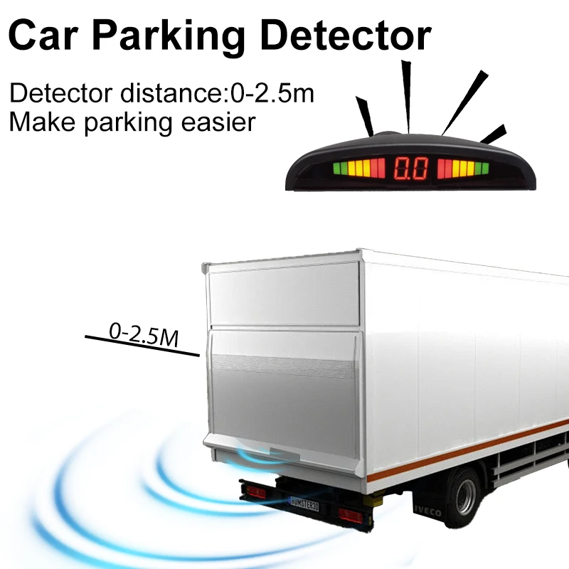 LED Backlight Parking Sensor System 20mm Rubber Probes 4 Detectors LCD Display Truck Reversing Radar Safety Alarm Parktronic