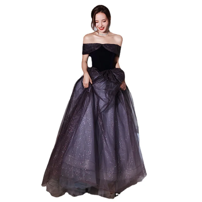 Sweet Bow Off The Shoulder Evening Dresses Tulle Elegant A-line Party Dress New Simple Vestido De Noche Plus Size Customized