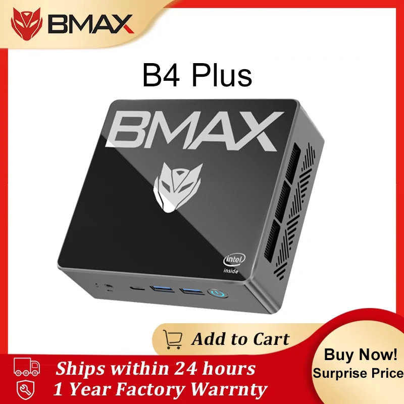 BMAX B4 Plus Mini PC Windows 11 PC Intel N100 16GB 512GB SSD 2HDMI Supports 4K60Hz Micro PC for Business Office School Home