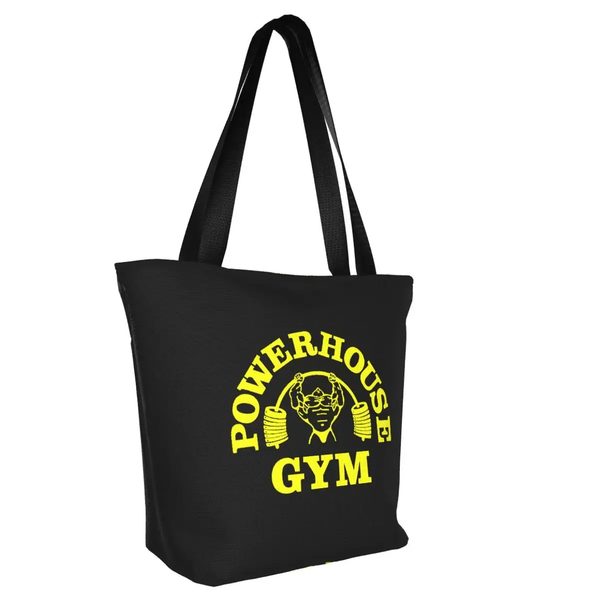 Bolsa de Ombro Shopper para Ginásio, Shopper Canvas Reutilizáveis, Powerhouse, Mercearia, Fitness, Construção, Músculo, Engraçado, Amarelo