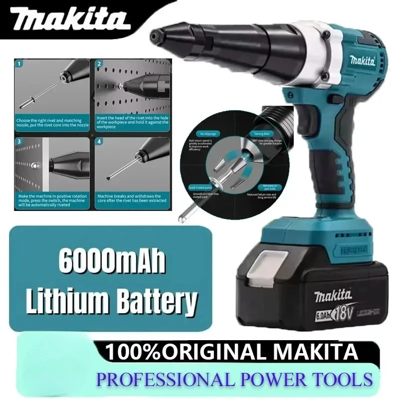 

Makita Brushless Electric Rivet Gun LED Cordless Rivet Nut Gun Automatic Riveting Tool For Makita 18V Battery