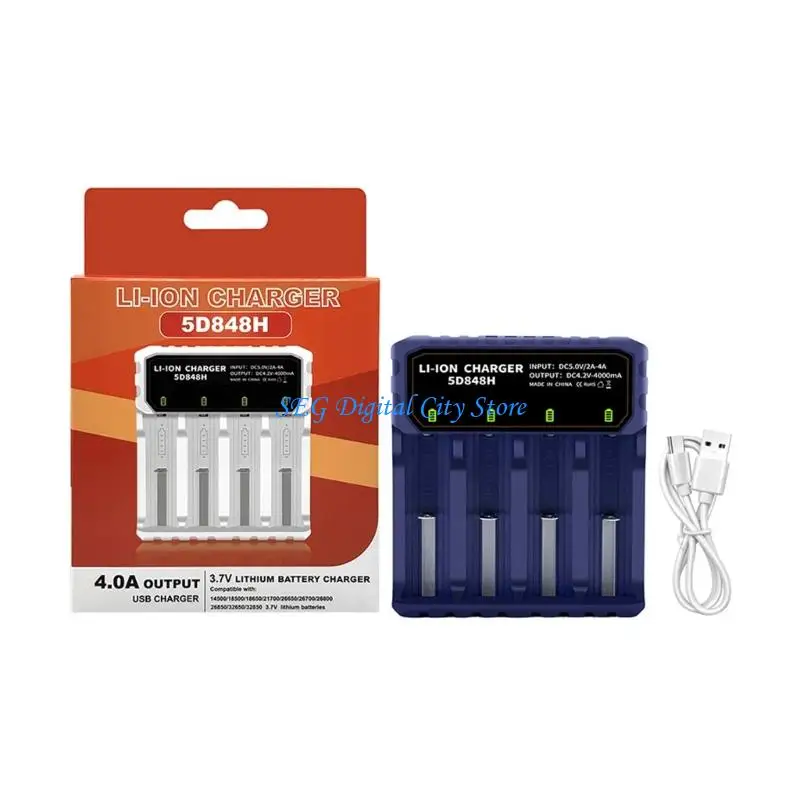 

U75B Universal 4 Bay Fast Chargers For 18650 26650 21700 Batteries Type C Interfaces
