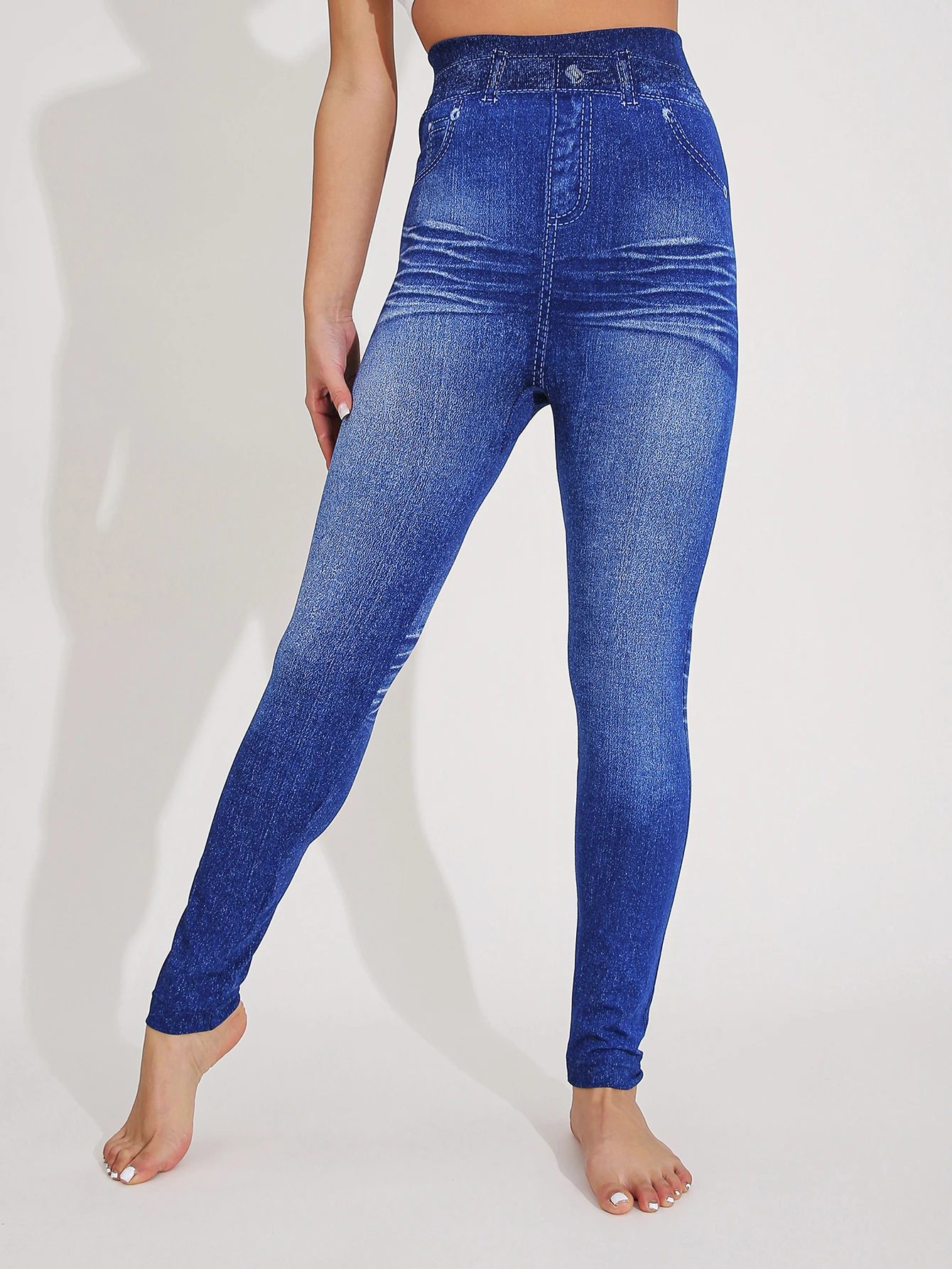 CUHAKCI خريف شتاء جديد زهر البرقوق نمط المرأة تقليد الدنيم طماق مع مخطط طباعة الرياضة ركاب الجوارب #6