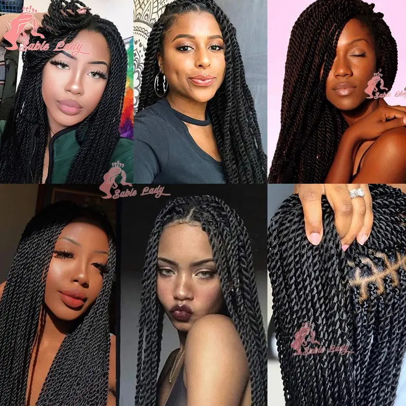 สังเคราะห์ Senegalese Full Lace Twist Braided Wigs กล่อง Knotless เทพธิดาถักวิกผมเต็มลูกไม้ด้านหน้า Braids วิกผมสําหรับผู้หญิงสีดํา