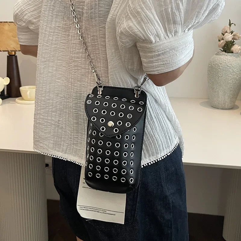 2024 Summer Hollow Out Single Shoulder Bag Desinger Flap Handbag And Purse Luxury Rivet Mini Crossbody Bag Lady Trendy Phone Bag