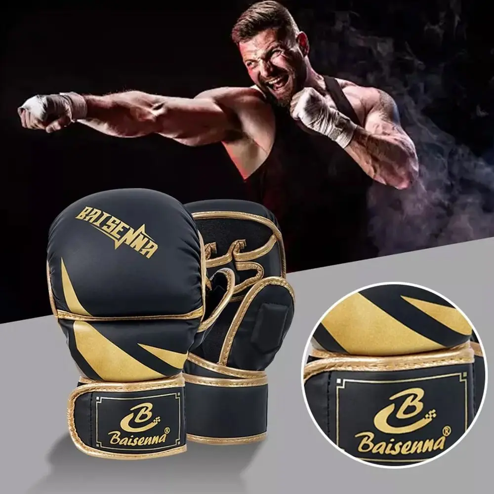 

Боксерские перчатки из искусственной кожи для взрослых, амортизирующие открытые перчатки для спарринга Palmg, профессиональная поддержка запястья