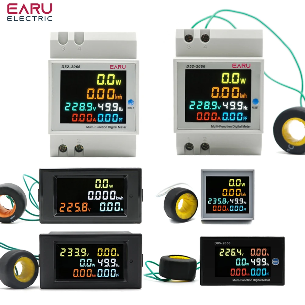 AC 220V Voltmeter Current Ammeter Power Factor Electric Energy Frequency Meter Digital Panel Wattmeter VOLT AMP D69-2058 D52 D48