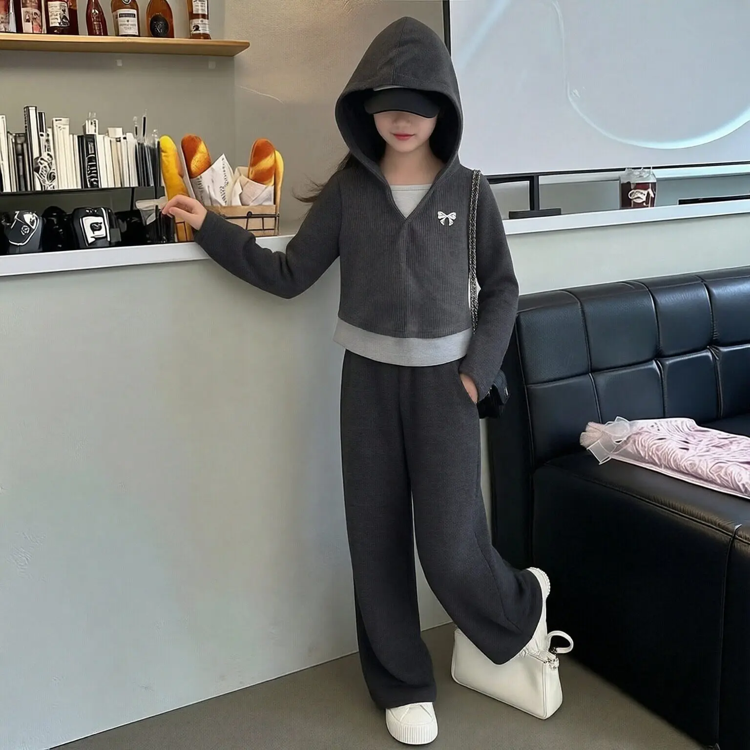 2026 autumn winter Teenager Clothes Children Set slim patchwork sweatshirt hooded + straight Pant tracksuit 4 6 8 10 12 14 year