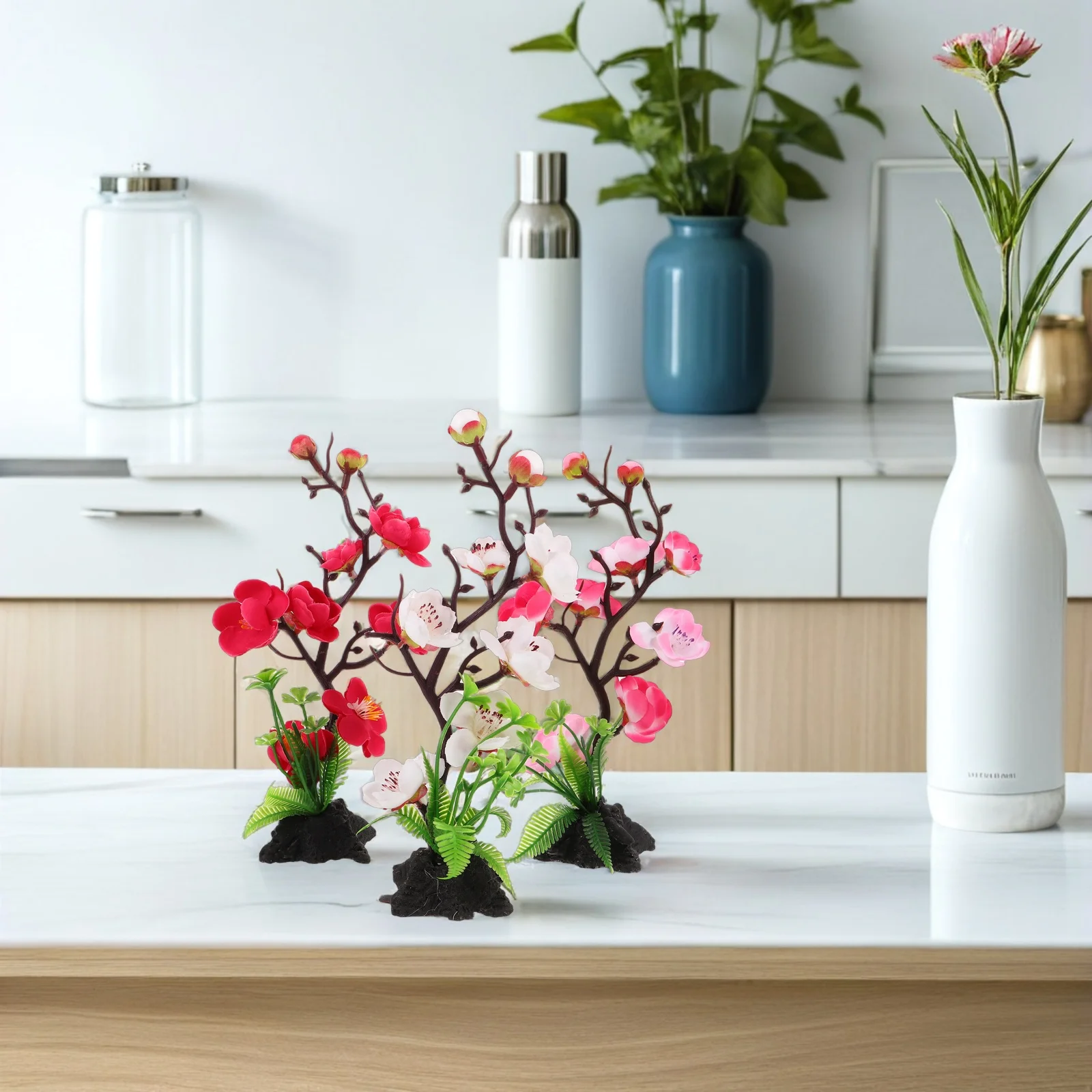 

3pcs Japanese Sushi Plate Decor Fake Flower Ornament Plastic Plum Blossom For Sashimi Serving Plate Table Centerpiece Restaurant