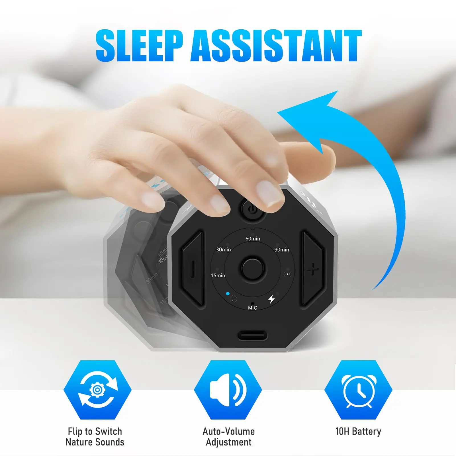 White Noise Machine, Gravity Sensing 8 Soothing Natural Sounds and And 5 Timing Modes for Adult Sleeping Machine