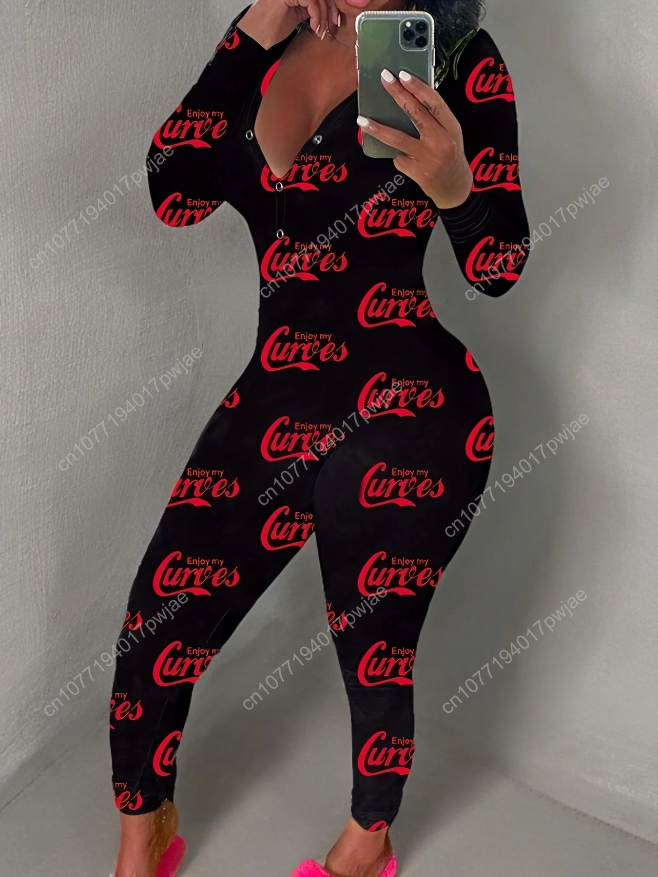 

Женский повседневный комбинезон с длинными рукавами и буквенным принтом для домашней одежды