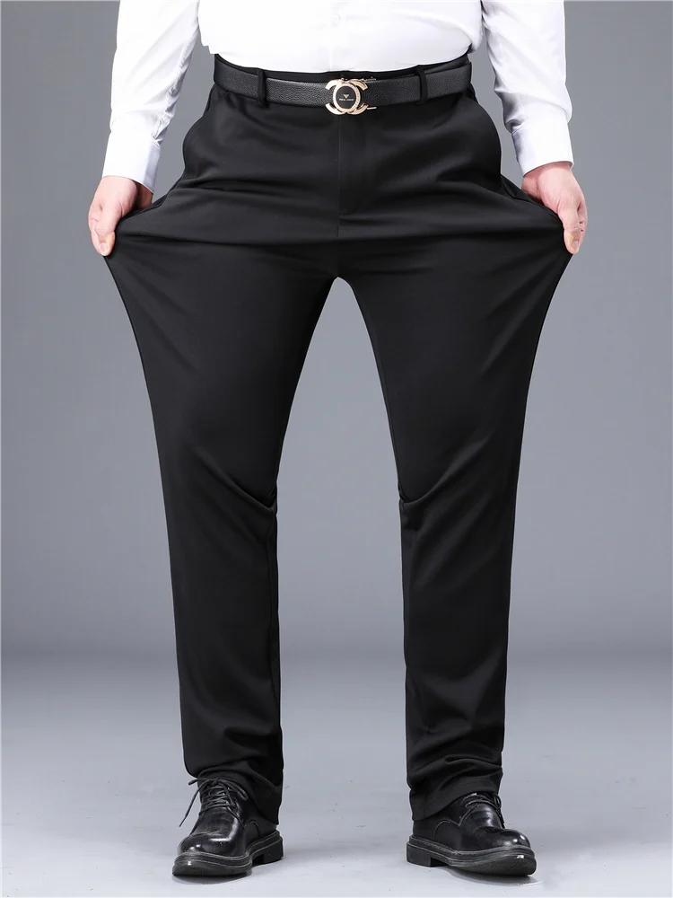 

Casual Men's Wide Leg Pants Spring Autumn Large Size Loose No Iron Bla Busin Trousers Comfortable Polyester Blend Fibers
