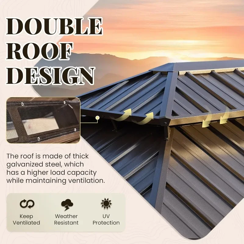 شرفة Hardtop 10x12 FT - جناح فولاذي مجلفن مع شبكة للتجمعات الخارجية #4