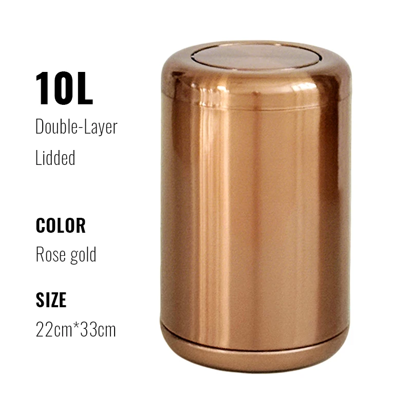 

10L/2.6gal rose gold Trash Can Luxury High-End Stainless Steel Trash Can - Stylish Double-Layer Minimalist Bin for bathroom