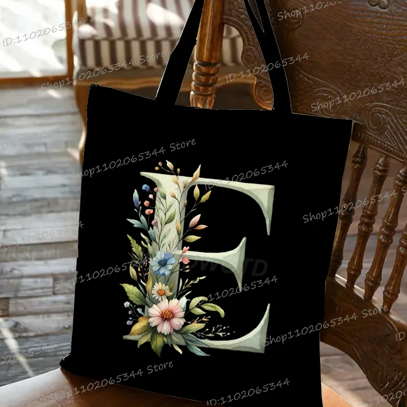 جديد المرأة خمر الأبجدية الذهبية حقائب اليد الرجعية الأزهار الاتجاه قماش حقيبة كتف عادية أنثى زهرة رسالة A-Z حمل الحقائب
