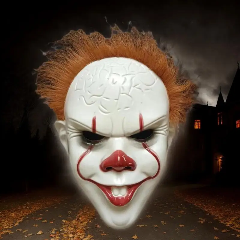 1개 코스프레 호러 악마 광대 킬러 라텍스 헬멧 노란 머리 무서운 페니와이즈 조커 마스크 할로윈 파티 의상 소품