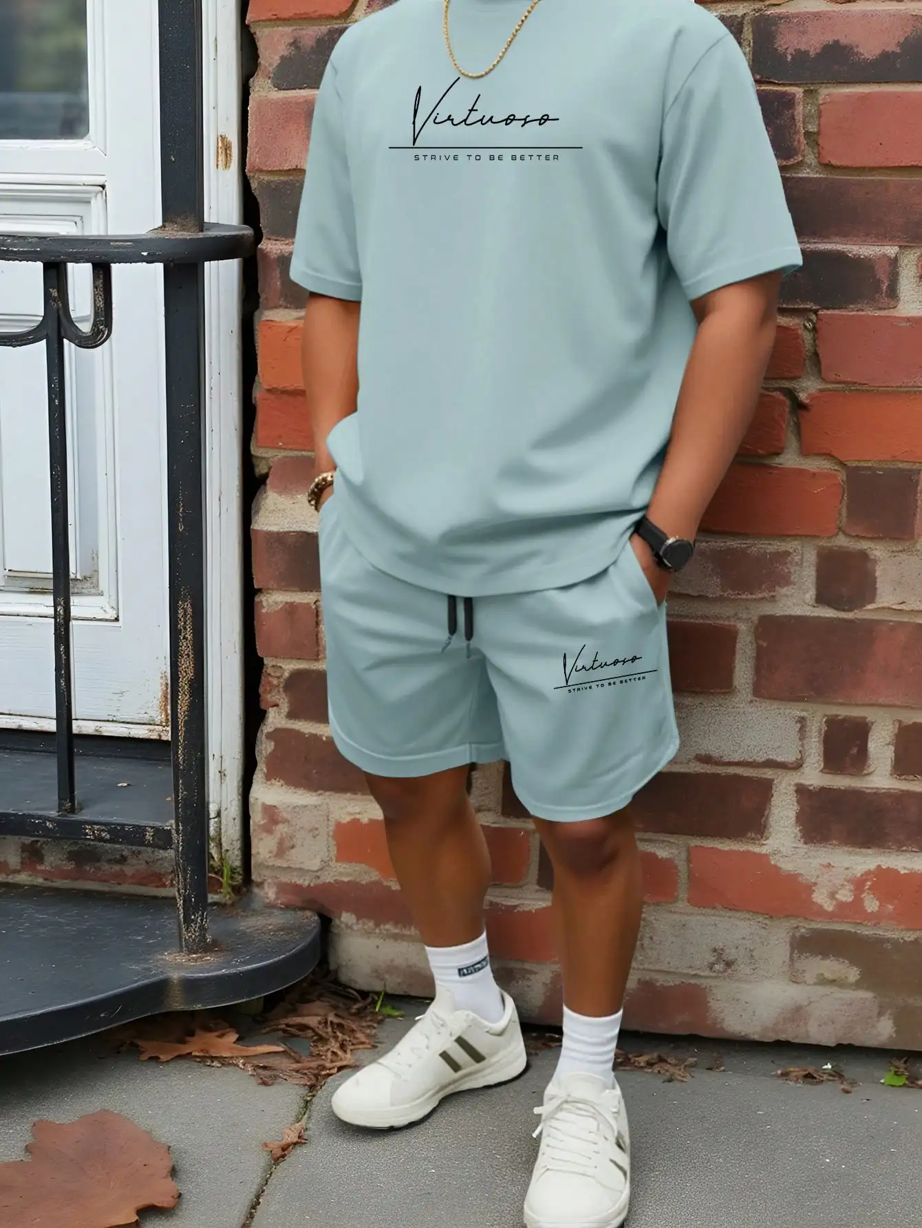 

Men's Letter Print Short Sleeve T-Shirt And Drawstring Waist Shorts Casual Co-ords