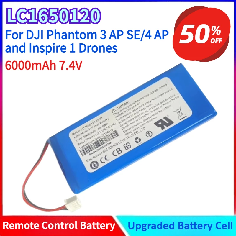 

New 2S1P LC1650120 7.4V 6000mAh Li-polymer Battery for DJI Phantom 3 AP SE/4 AP and Inspire 1 Drones Remote Control Accessory