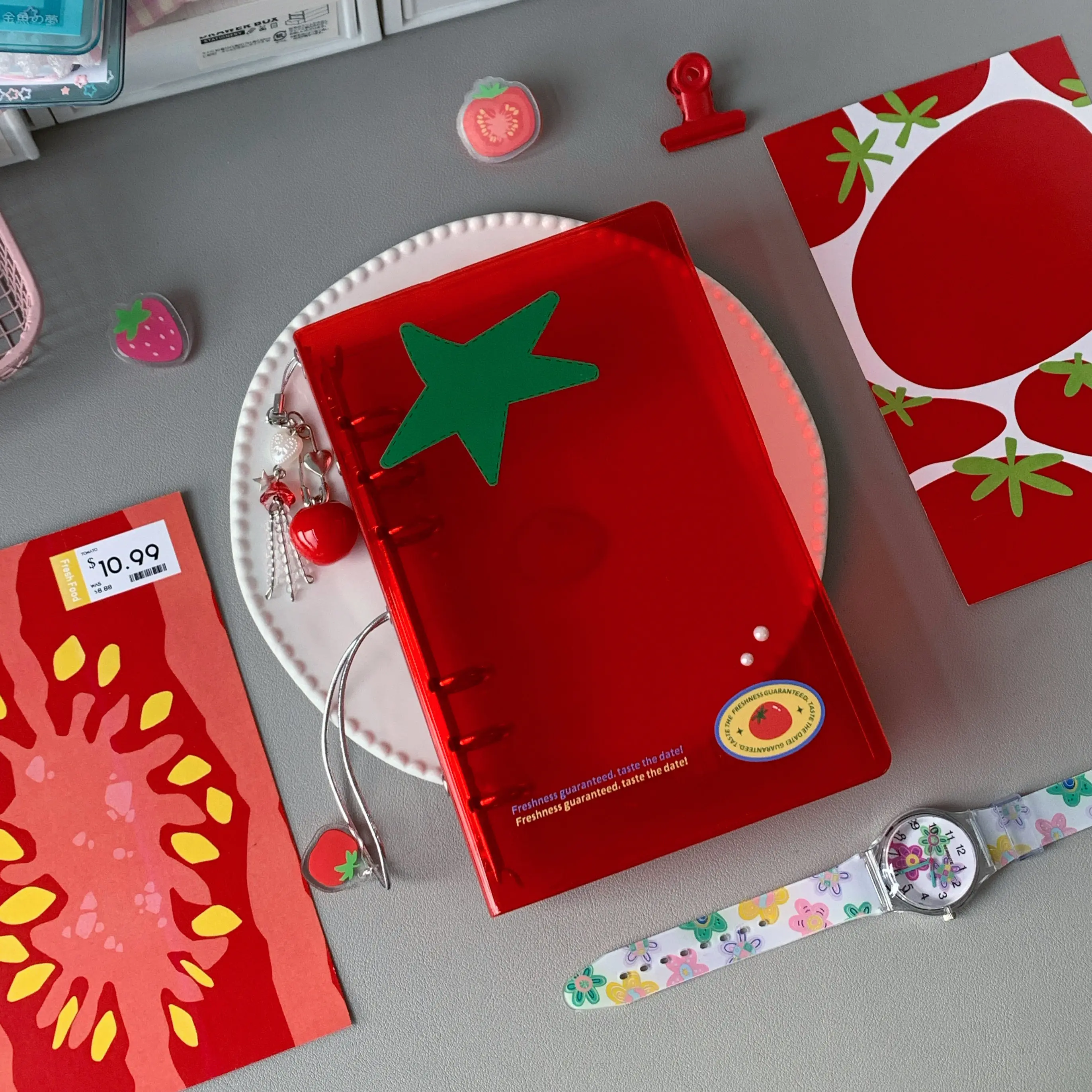 Tomato A6 A7 PVC Ring Binder Planner, DIY Scrapbook Album for Photocard Storage, Refillable Notebook for Journaling & Sticker