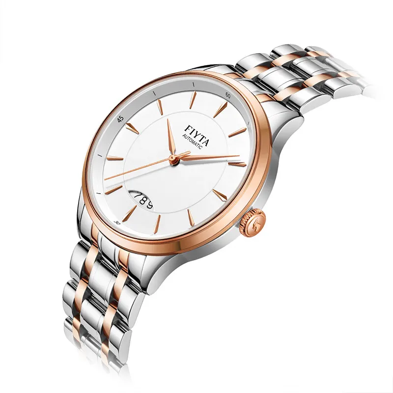Fiyta automatic mechanical man watches, stainless steel strap, 50-meter water-resistant, sapphire crystal watches for man