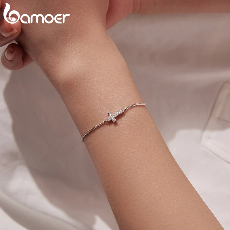 Bamoer Moissanite Bracelet Classic 925 Sterling Silver Chain Cross Charm Bracelets Chain Wedding Fine Jewelry 3
