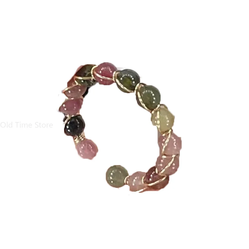 Rainbow Tourmaline Ring Fashionable Multi Treasure Bead Ring Female Niche Ins High-end Sense Index Finger Ring