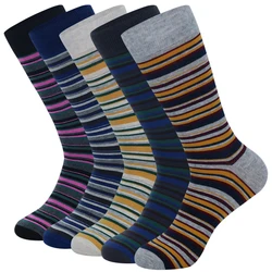 Calcetines de vestir de algodón para hombre, medias suaves y transpirables, informales, a la moda, coloridos, a rayas, para negocios, talla Europea 42-48, 5 pares