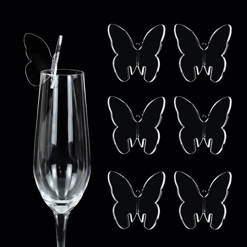 5/10Pcs Butterfly Wine Glass Decoration Acrylic Tags Cocktail Glass Cup Label Wedding Drink Tag Birthday Party Decor