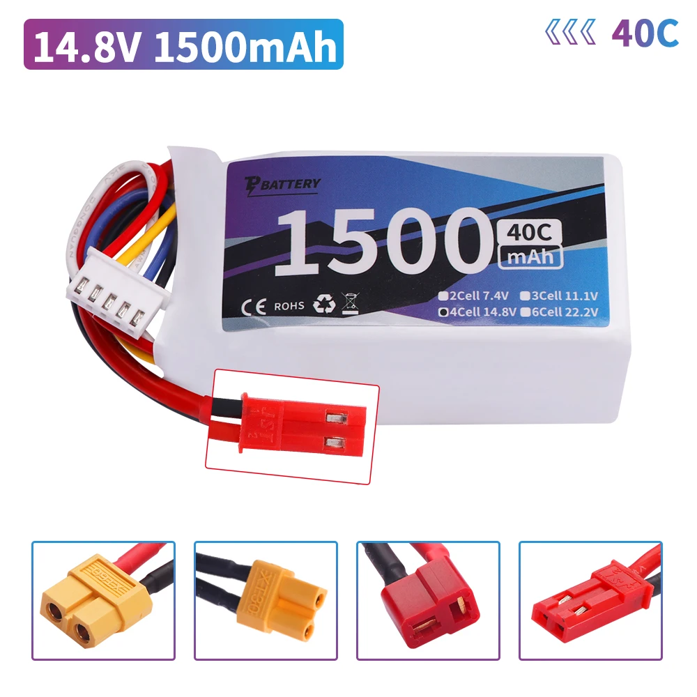 Aggiornamento 14.8V 1500MAH 45C Per RC Auto Quadcopter Elicottero Barca Droni Pezzi di Ricambio 14.8V Batteria Con T/XT30/XT60/JST Spina