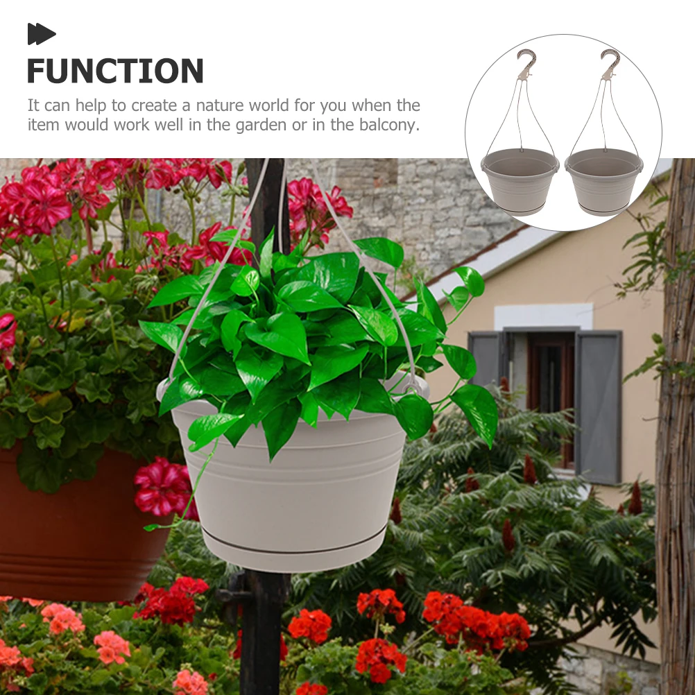

3pcs Deep Gray Hanging Balcony Fence Plastic Flower Pots Wall Mounted Plant Holders for Home for Plants