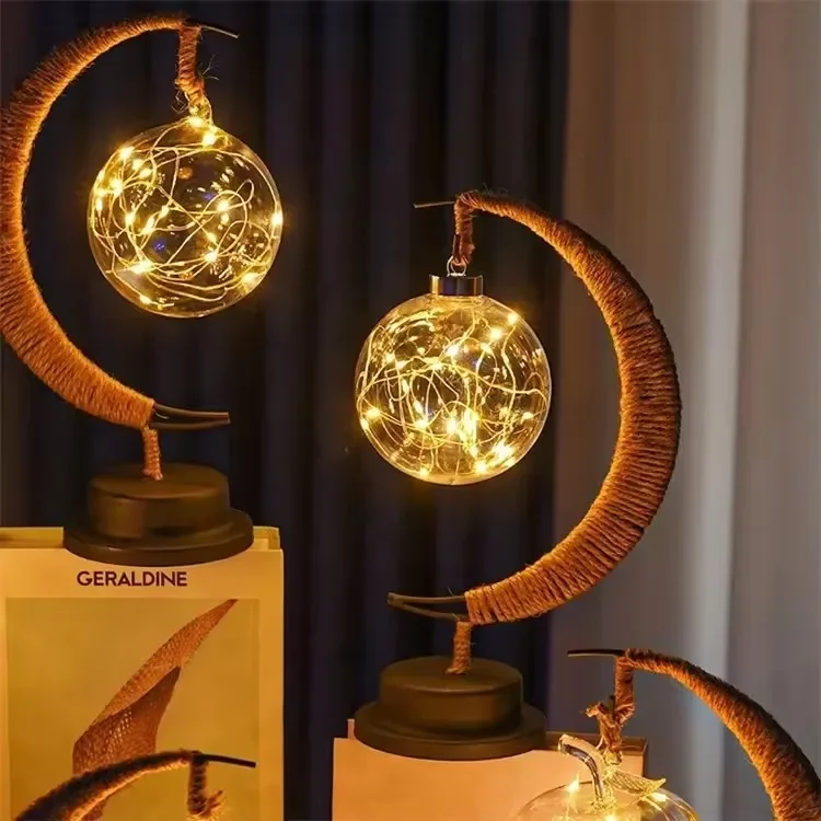 Moon Table Lamp LED Decoration Ball Touch-Activated Changing Lights Ramadan Room Decor Crescents Moon Mood Light Motif Lights