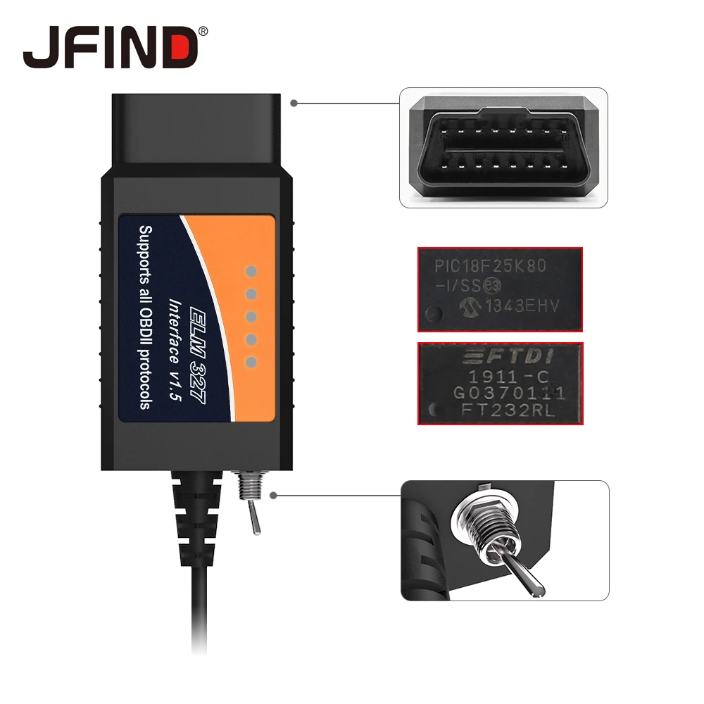 

OBD2 Автомобильный диагностический инструмент ELM327 для Forscan HS CAN/MS CAN ELM 327 USB V1.5 FTDI/CH340 PIC18F25K80 Переключатель для Ford-считывателя кодов