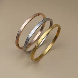 Geometric Pattern Design Bracelet Stainless Steel Gold Color Jewellery Small Size Bangle for Kids and Women Parent-Child Gifts