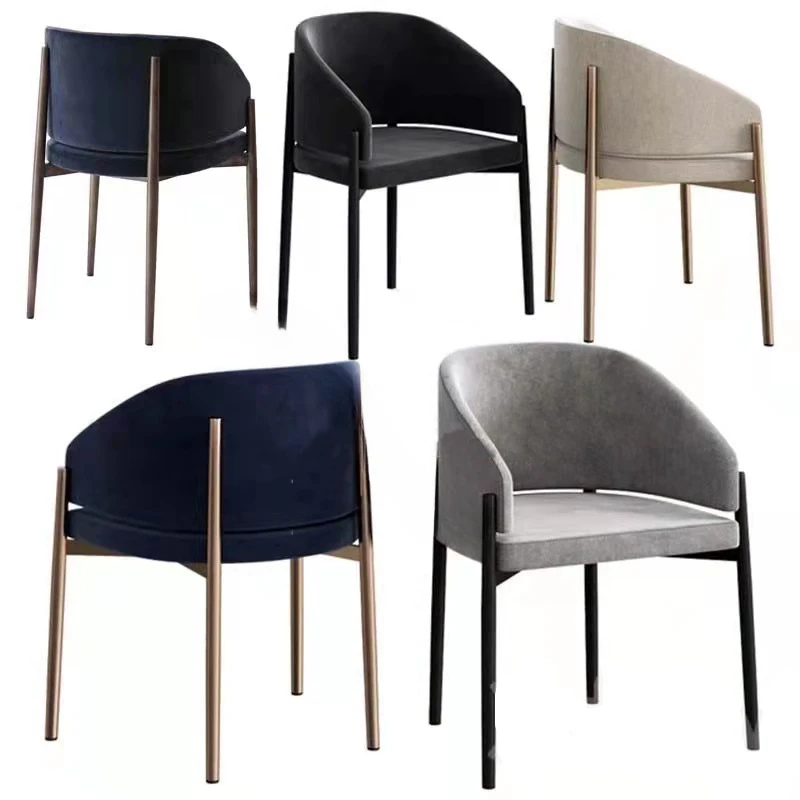 Fabric Dining Chairs for Kitchen Furniture Home Light Luxury  Hotel Metal Lounge Chair Simple Back Armrest Dining Chair