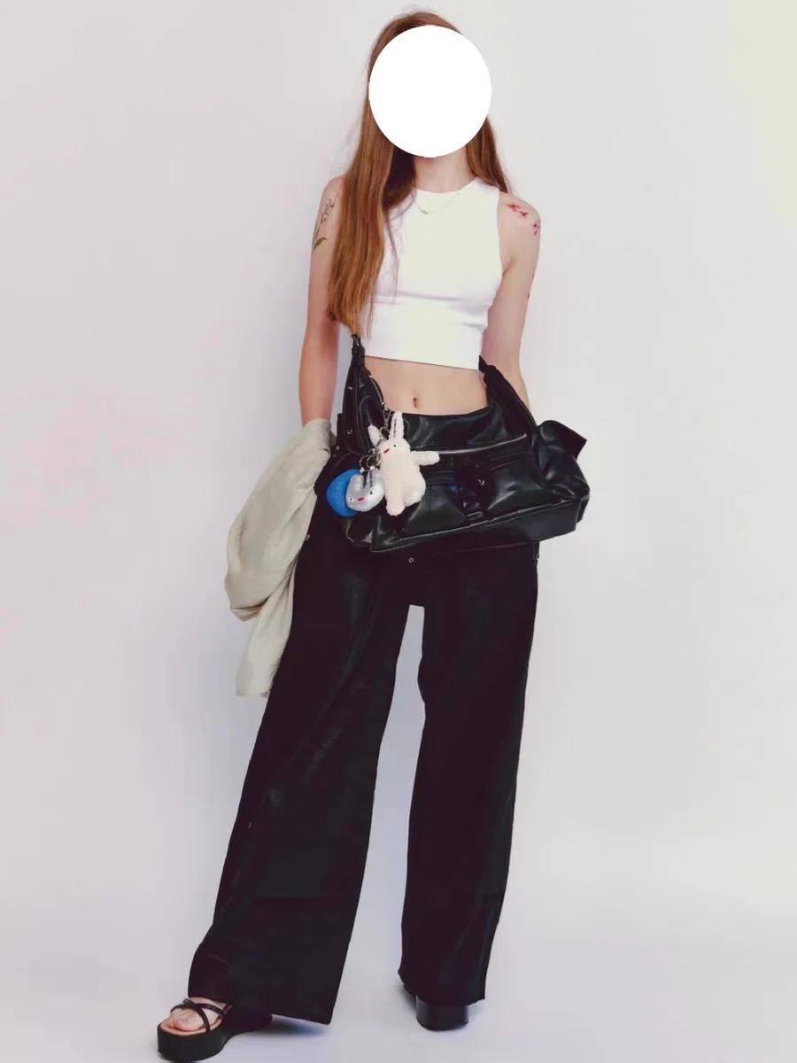 

Vintage Commuter Motorcycle Bag Women's oulder Tote Bag with Multiple kets Casual Simple Sle Soft Handle Zipper Closure