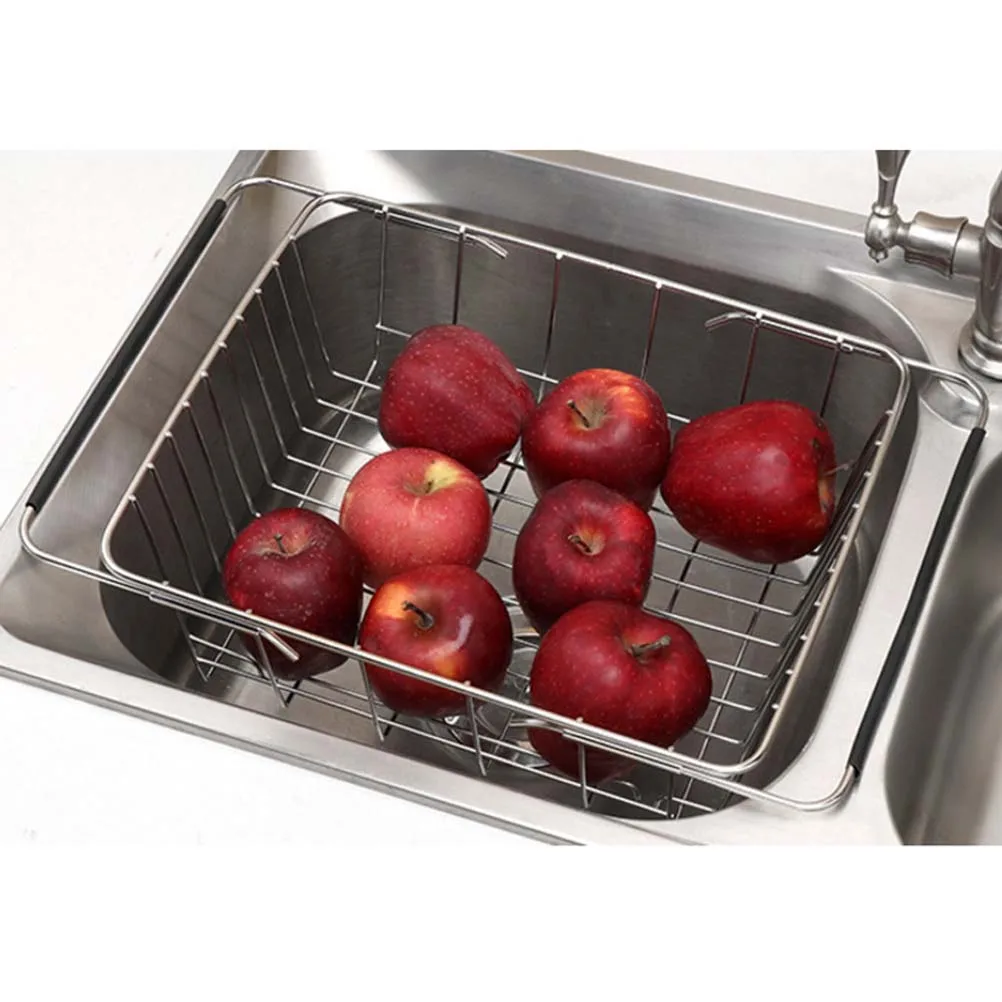

Stainless Steel Rack Dish Drainer Fruits and Vegetables Sink Basket Silver over