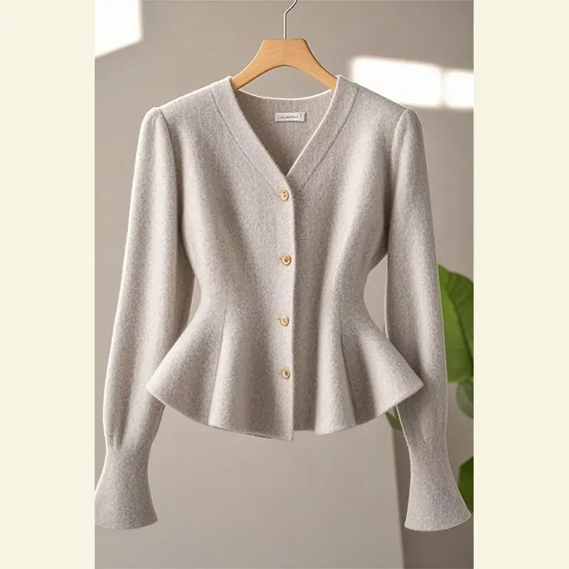 

Новый осенний вязаный кардиган, женский модный элегантный тонкий пояс с длинным рукавом и v-образным вырезом, повседневный офисный женский свитер, топ, трикотаж