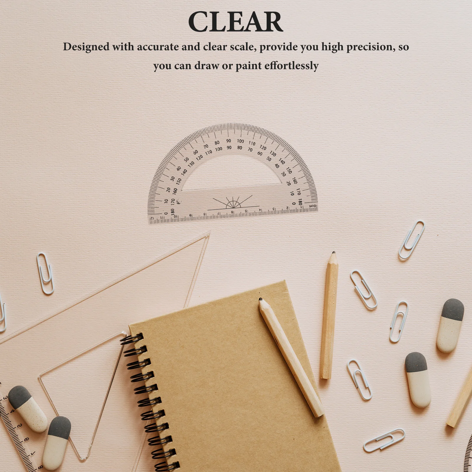 

5pcs Plastic Protractor 180 Degrees Geometry Math Tool For Angle Measurement Lightweight Portable Stationery Ruler For Student