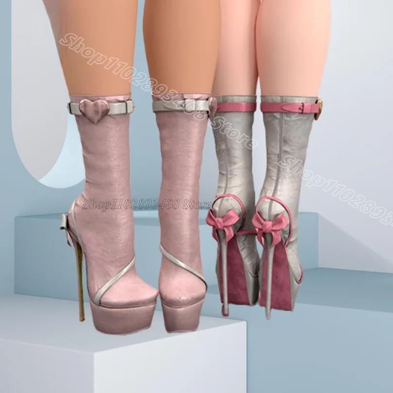 

Pink Bowknot Heart Shape Short Boots Round Toe British Style Summer Women Fashion Party Short Boots 2025 Zapatos Para Mujere