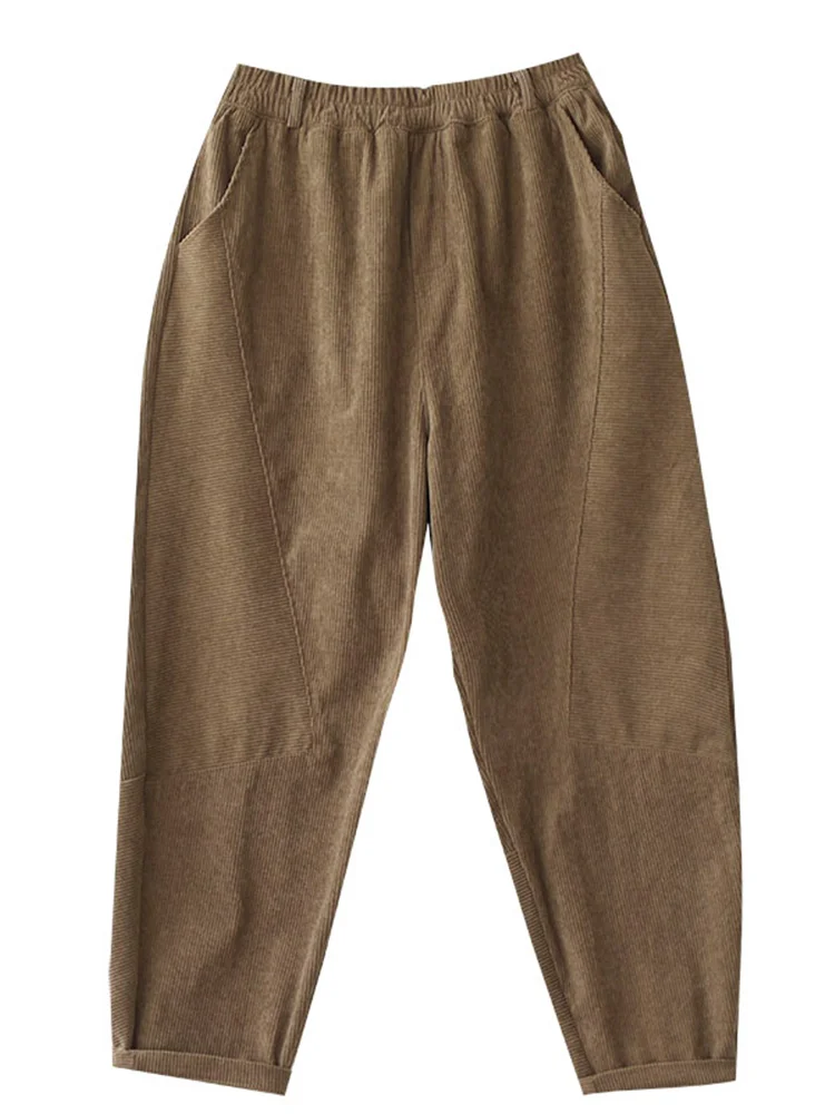 Hoge taille corduroy harembroek dames losse afslankende casual lange broek retro gestreept fluweel comfortabel woon-werkverkeer sle katoen