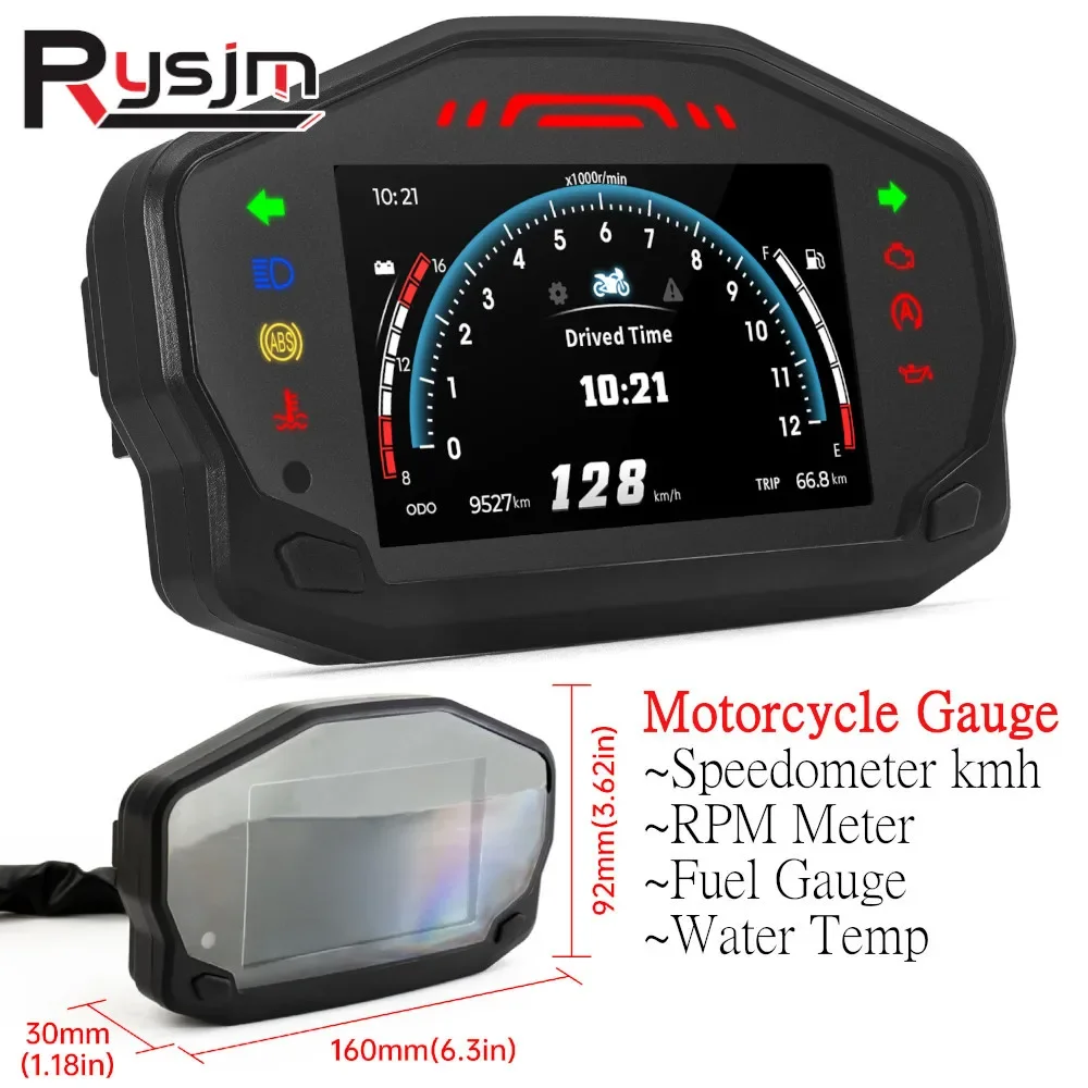 

Universal Motorcycle Speedometer TFT Display Screen For 2/4 Cylinder RPM Meter,Speedometer km/h,Odometer,Water Temp,Fuel Gauge