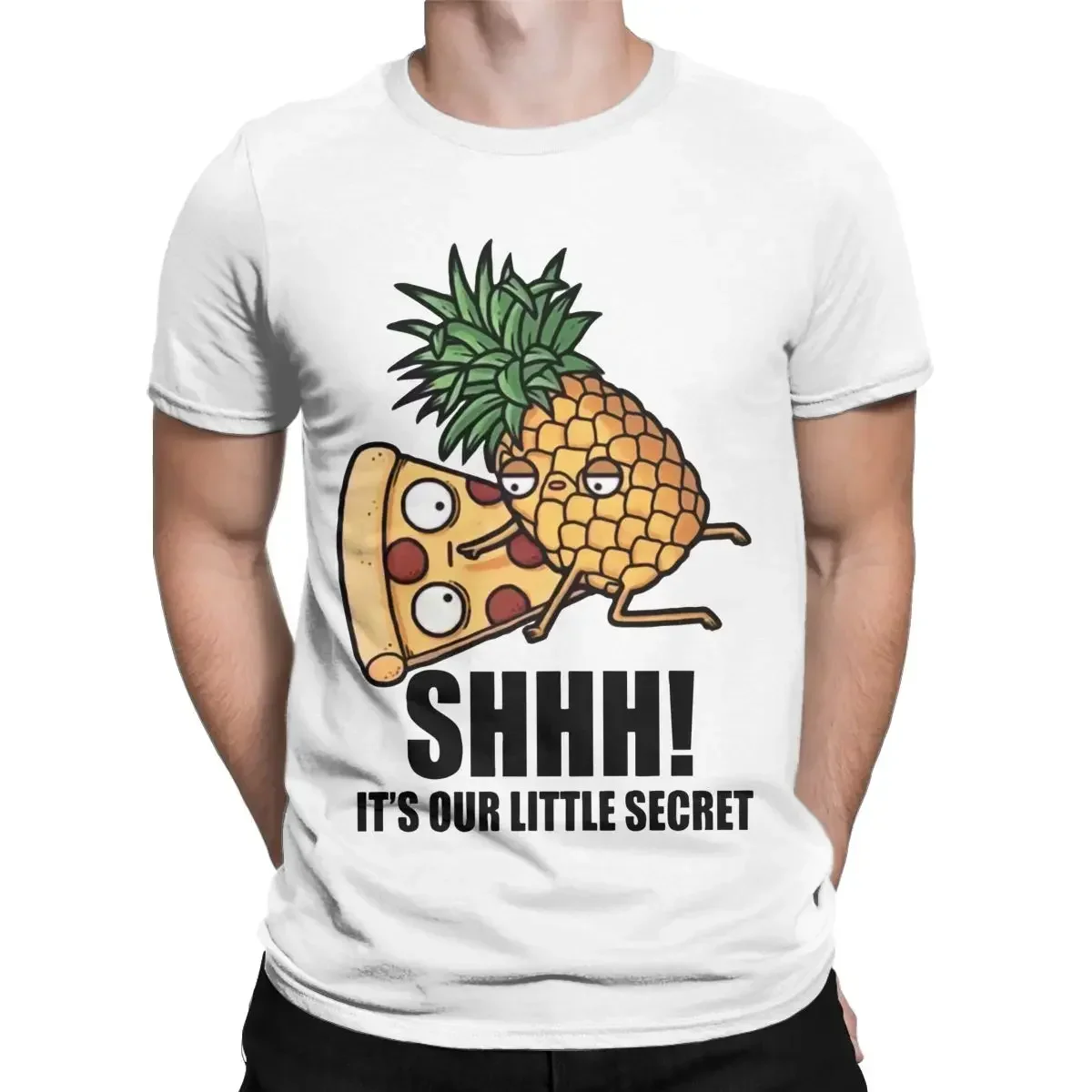 Novelty Short Sleeve Round Neck Tees  T-Shirts Men's Pineapple On Pizza T Shirts Hawaiian Pizza is Yummy Cotton Tops