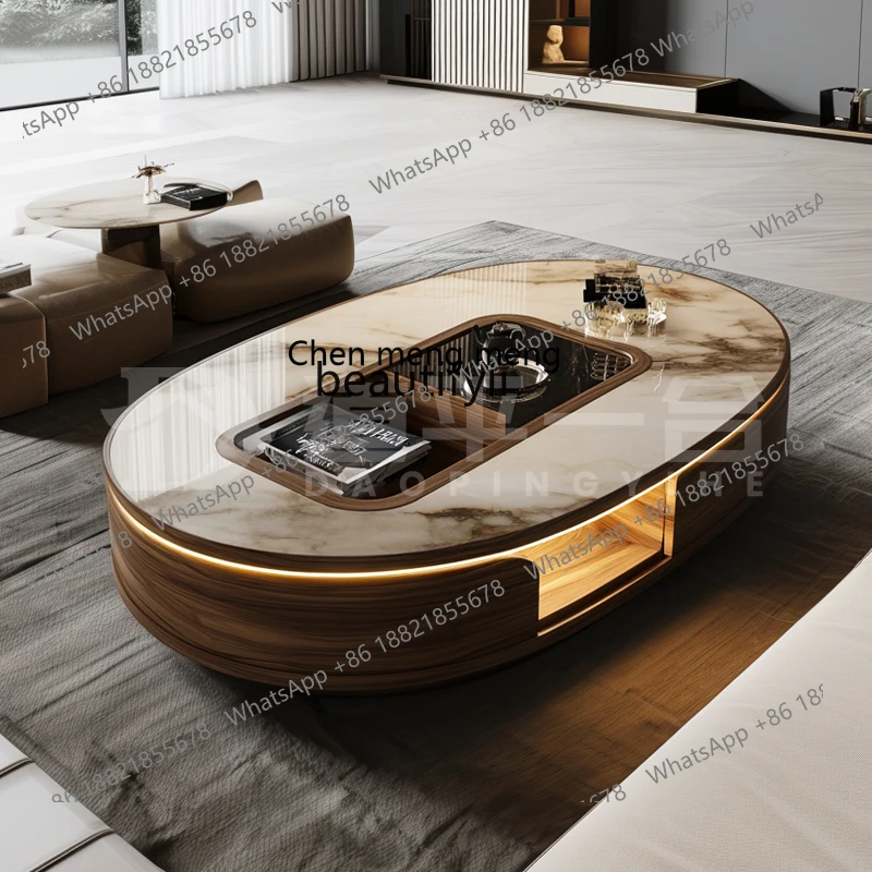 Italian Minimalist High-End Oval Coffee Table Light Luxury Villa Living Room Home Natural Marble Coffee Table