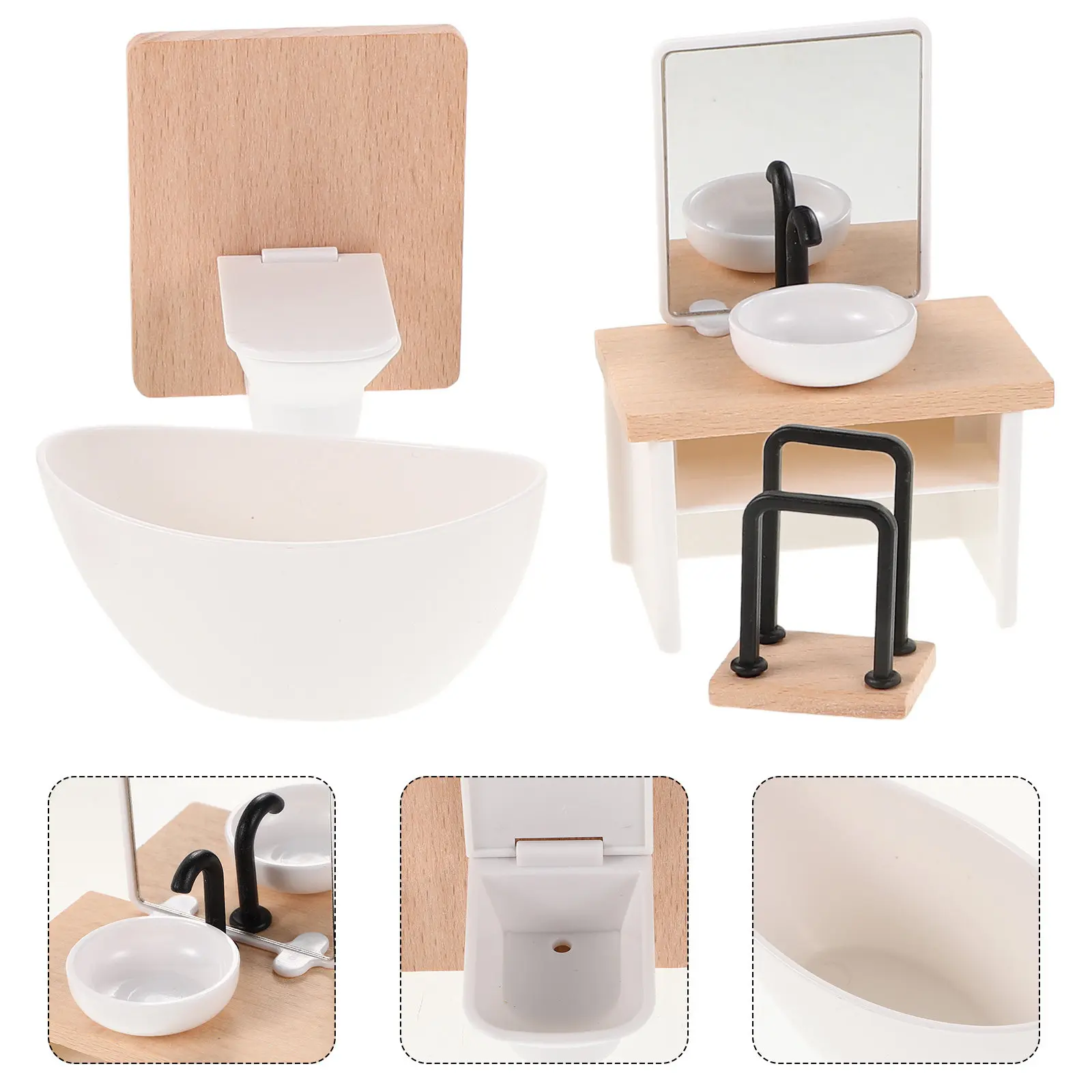 

1Set Miniature Dollhouse Bathroom Accessories 1 12 Scale Bathroom Furniture Bath Sink Toilet Cabinet Realistic Miniature Scene