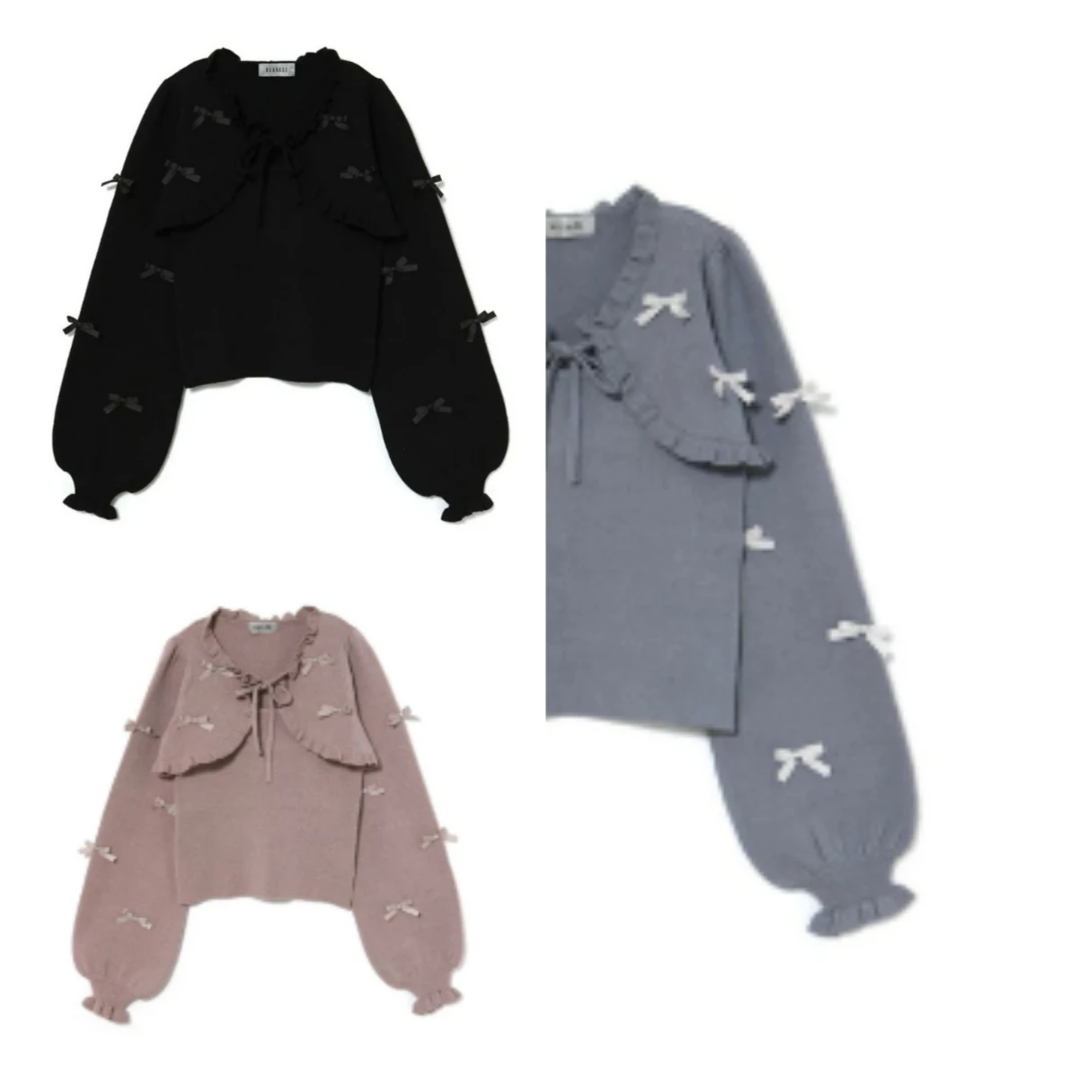 

Japanese Style Fashion Casual Women's Pull Over Sweater Sweet Fungus Edge Chest Strap Short Bow Cardigan + Knitted Sling Vest