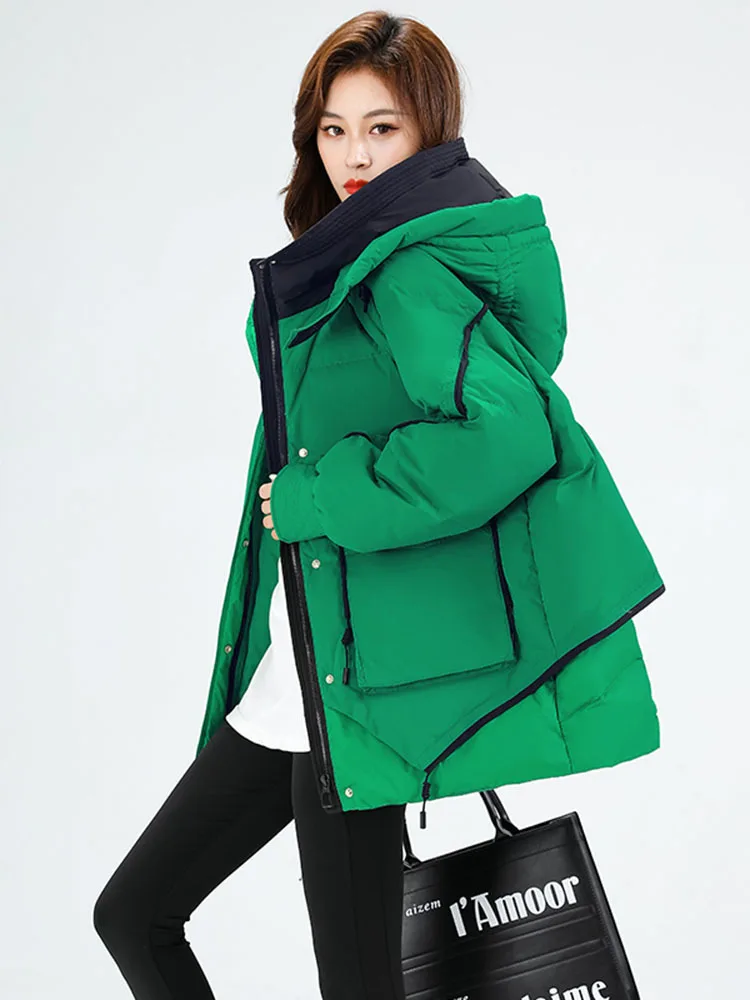 Korean Fashion Green Warm Puffer Parkas Coat Thicken Oversized Jackets Casual Parkas Women Winter Down Coat 2024