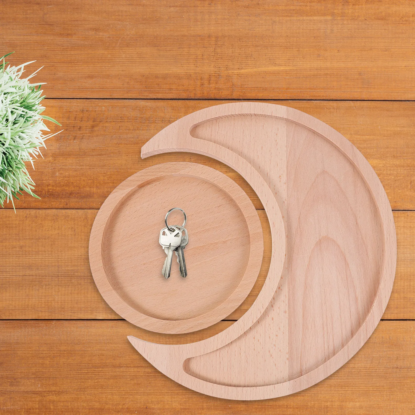 

1Set Wooden Jewelry Storage Tray Moon Round Shape Exquisite Storage Plate Sundries Organizer Versatile Jewelry Display Tray